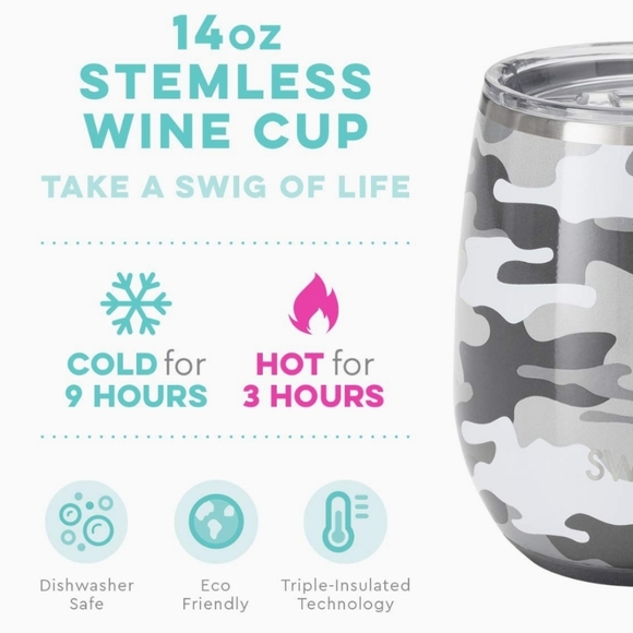 NWT Swig Life 14oz Stemless Insulated Tumbler- Discontinued Color Incognito Camo - Picture 2 of 8